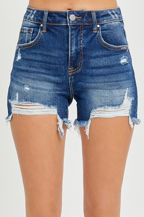 high rise distressed shorts