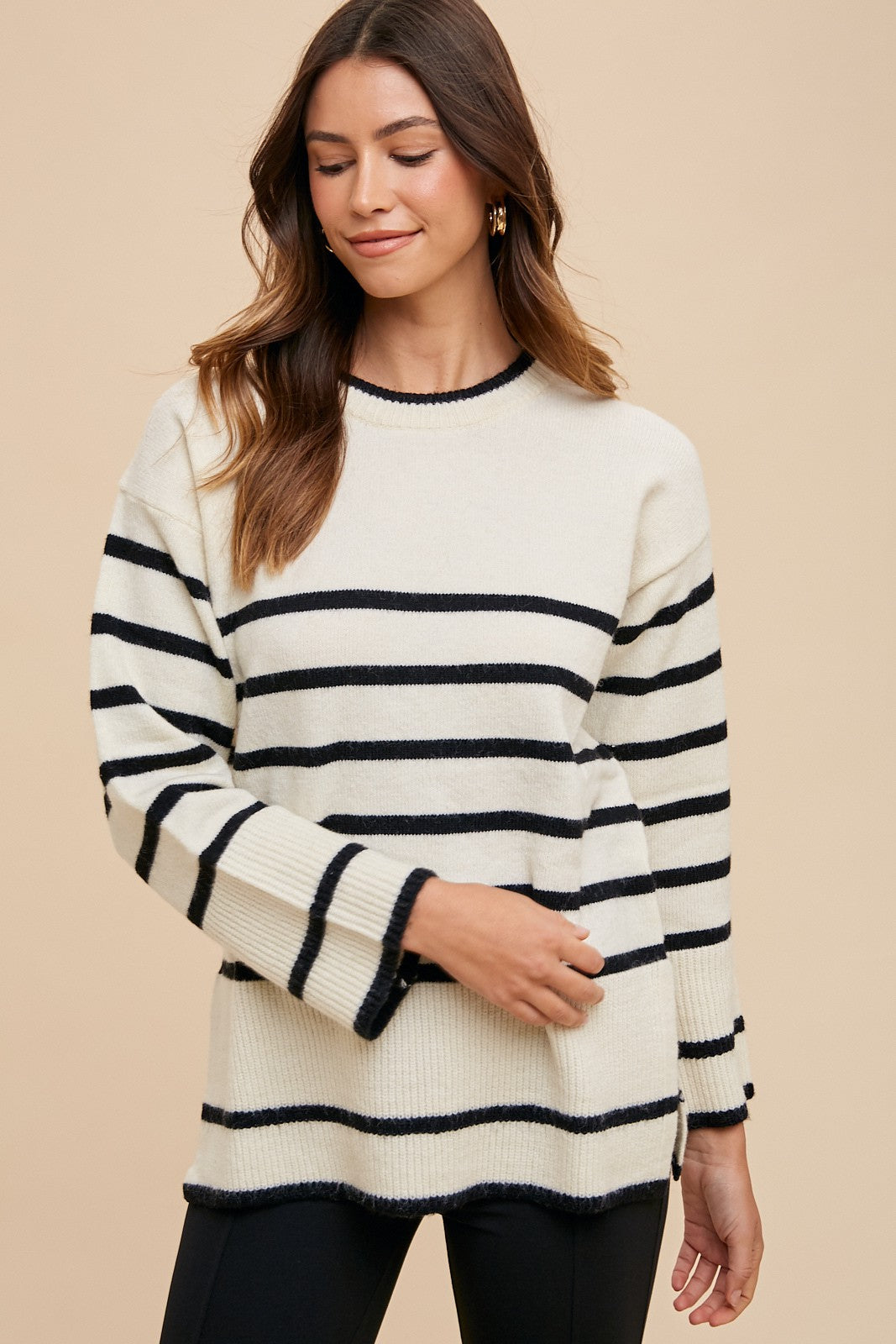 LOOSE FIT STRIPE BLOCK SWEATER TOP