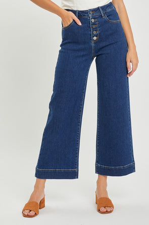 high rise button down ankle wide jeans