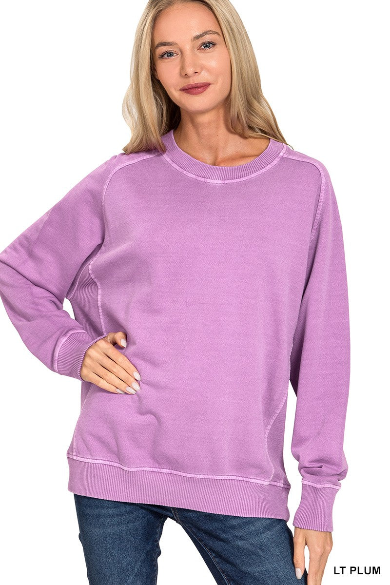 French Terry Pigment Dye & Enzyme Washing Pullover LT PLUM