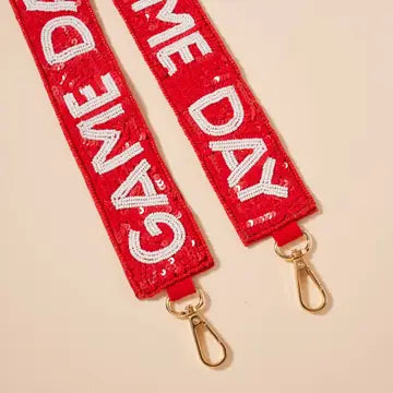 Game Day Seed Beaded Bag Strap RED WHITE