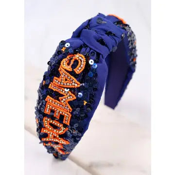 Game Day Sequin Headband Navy Orange
