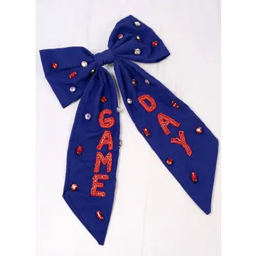Game Day Embellished Bow NAVY RED