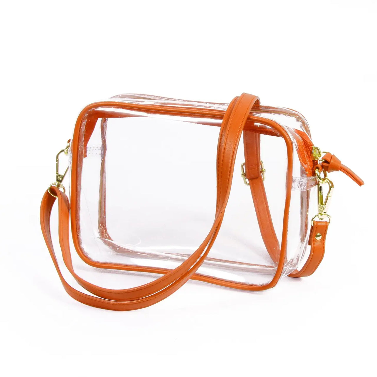 Bridget Clear Purse with Vegan Leather Trim and Straps - Burnt Orange