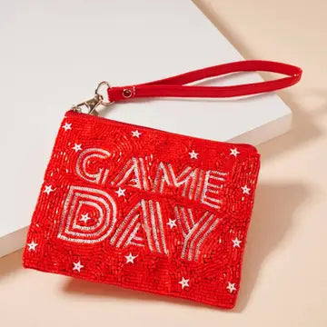 Game Day Stars Seed Beaded Coin Pouch RED WHITE