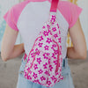 Pink Flower Groovy Checkered Sling Bag for Women