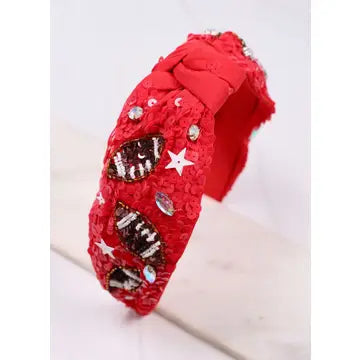 Interception Football Sequin Headband Red