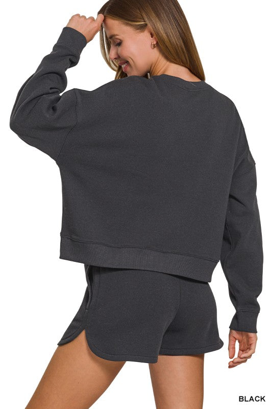 fleece long sleeve sweatshirts & short set
