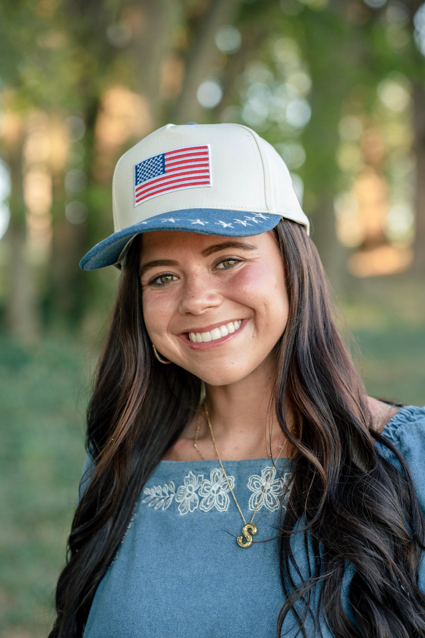 Flag Patch Embroidered Star Brim Hat