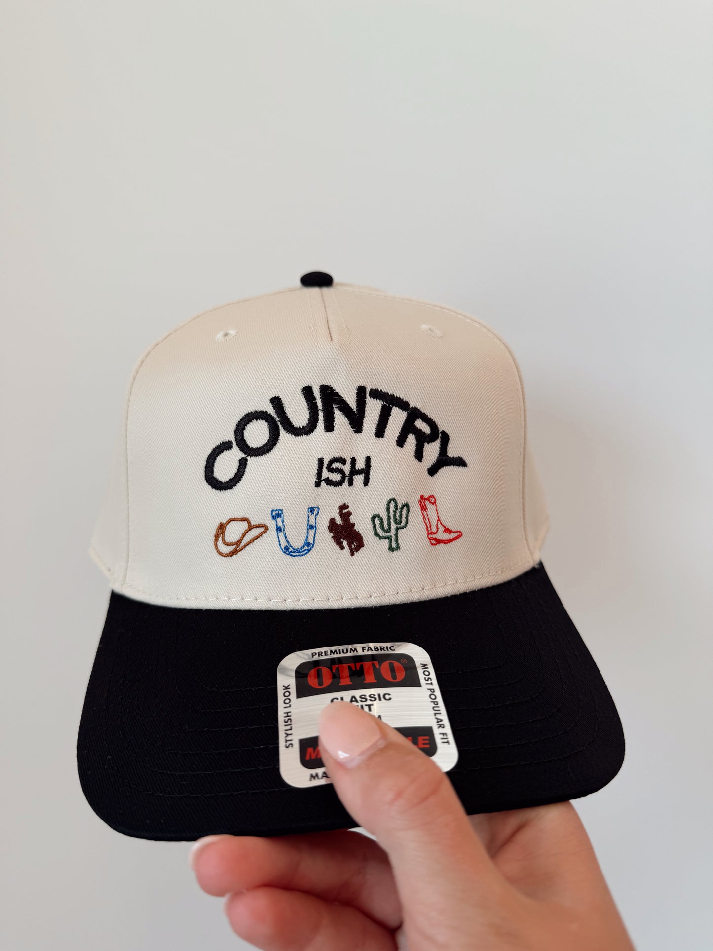 Country-Ish Embroidered Hat- Black/Natural Hat