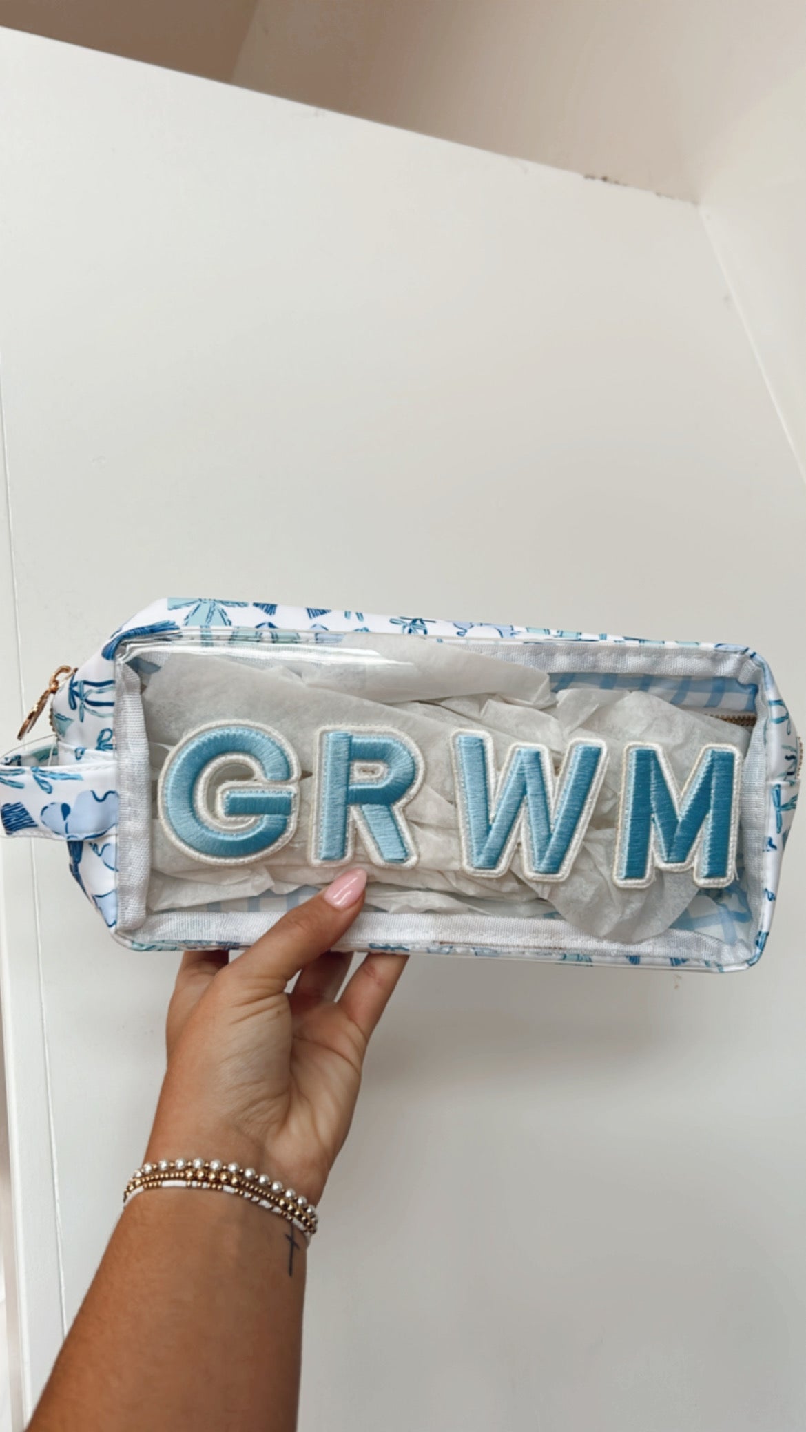 Grwm blue trellis bag