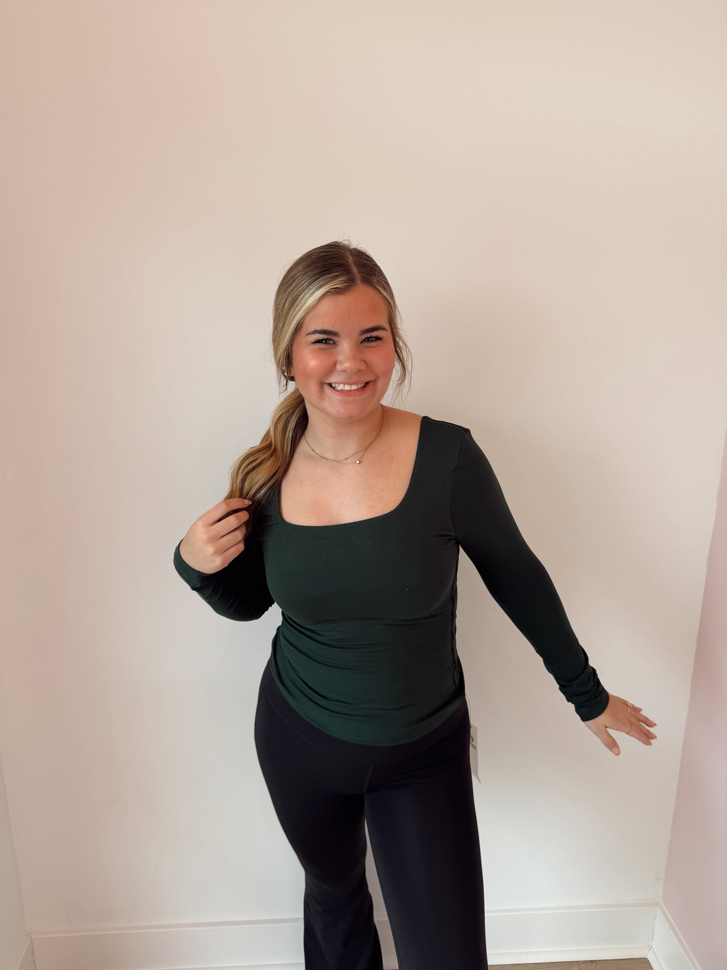 Recycled butter square neck long sleeve GREEN