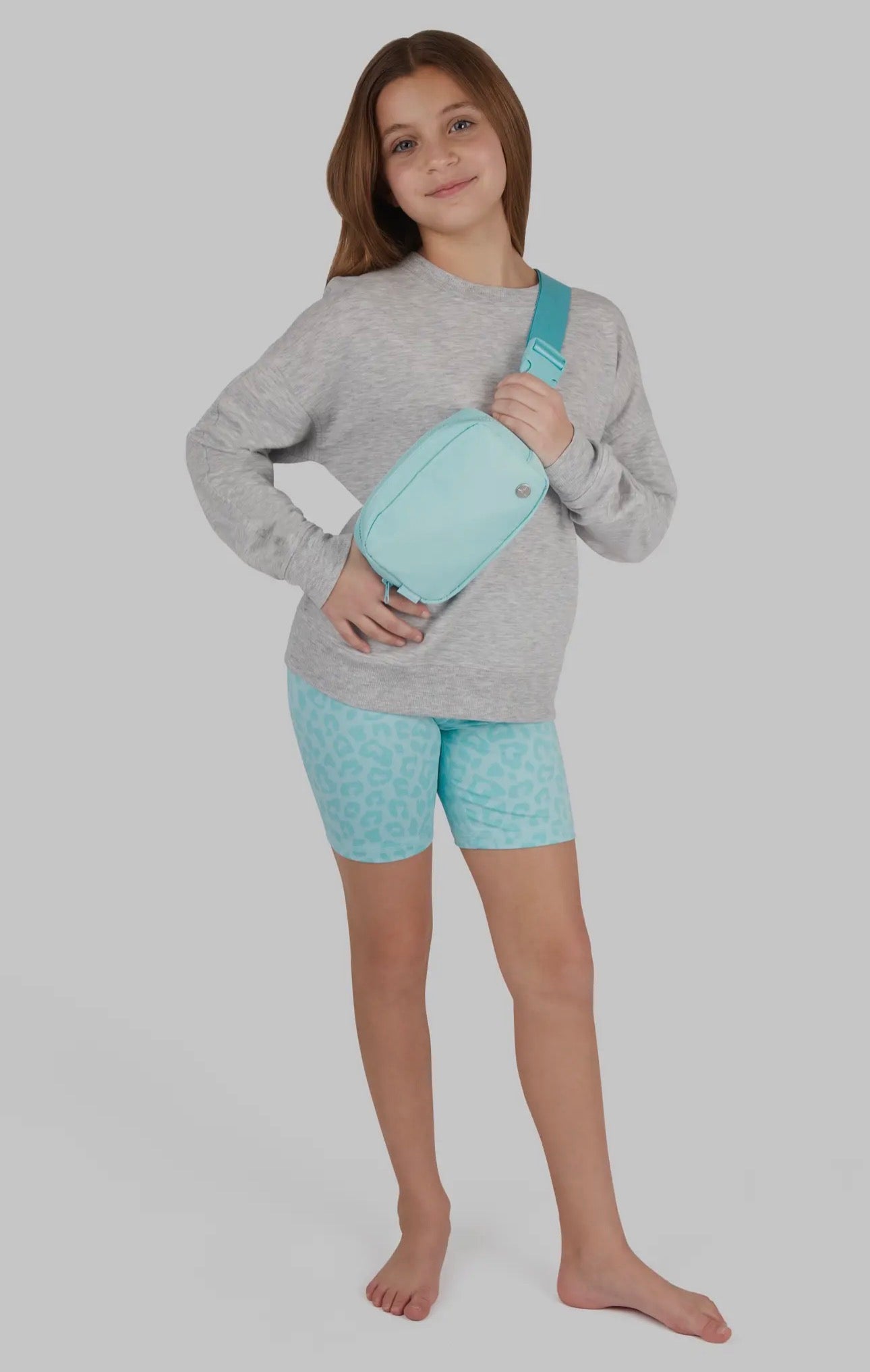 Girls 3 piece set- grey/teal cheetah