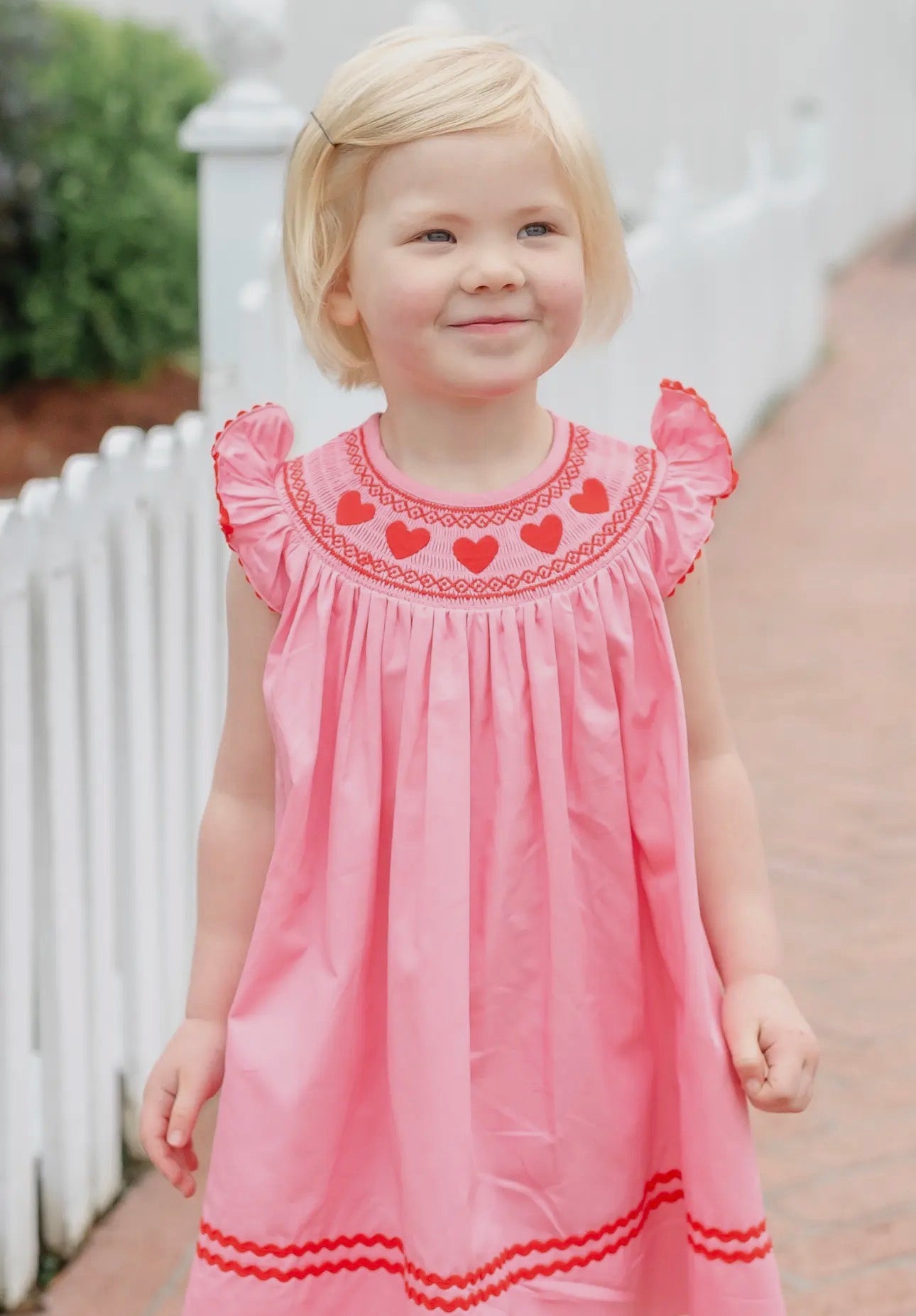 Pink heart valentines smocked bishop dress