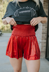 red metallic shorts