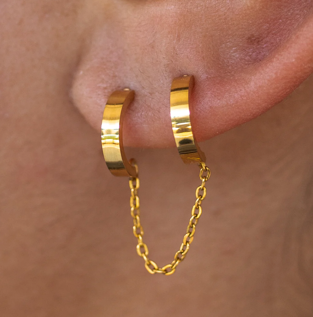 Grayton Chained Double Hoops alco gold