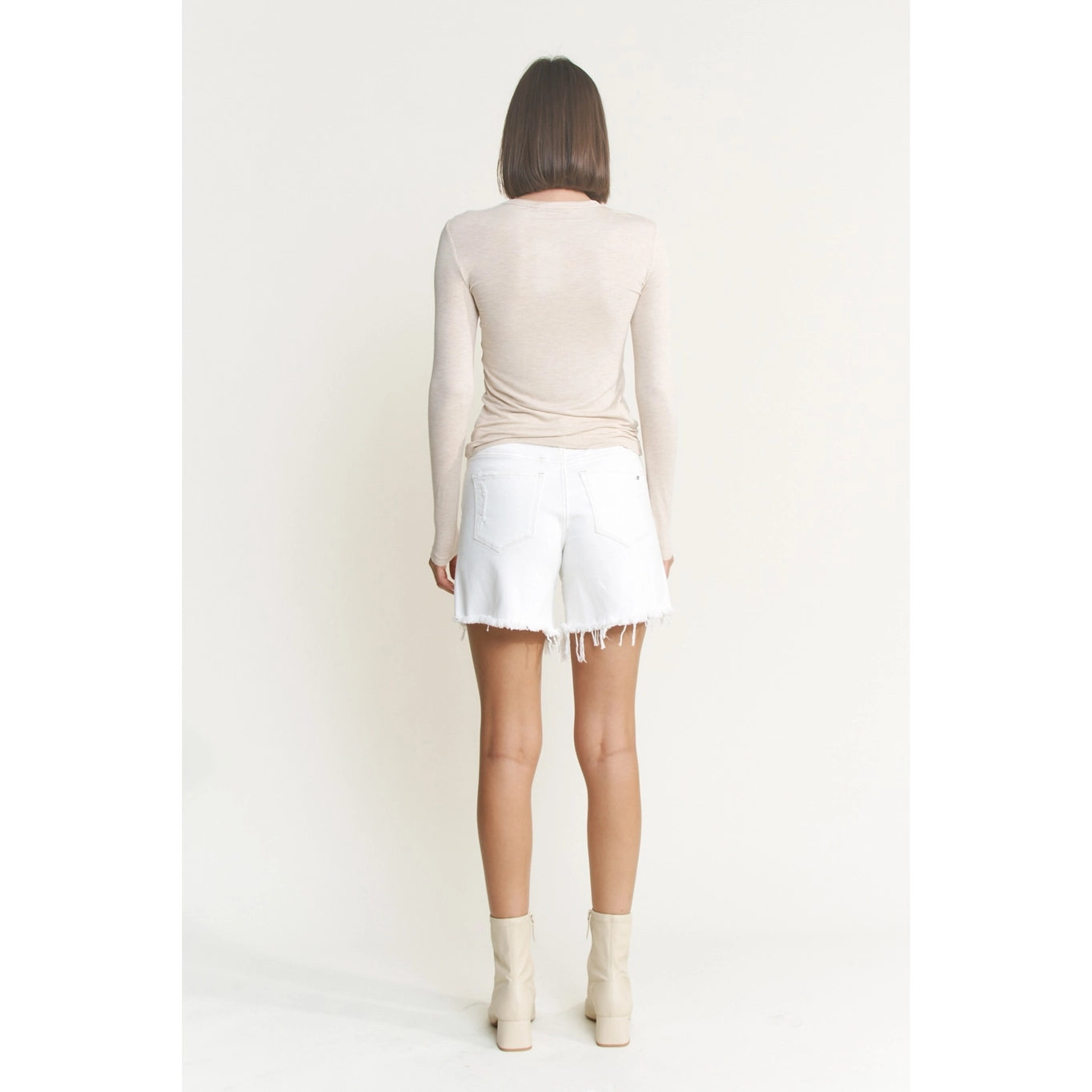 High Rise Distressed Frayed Hem Shorts