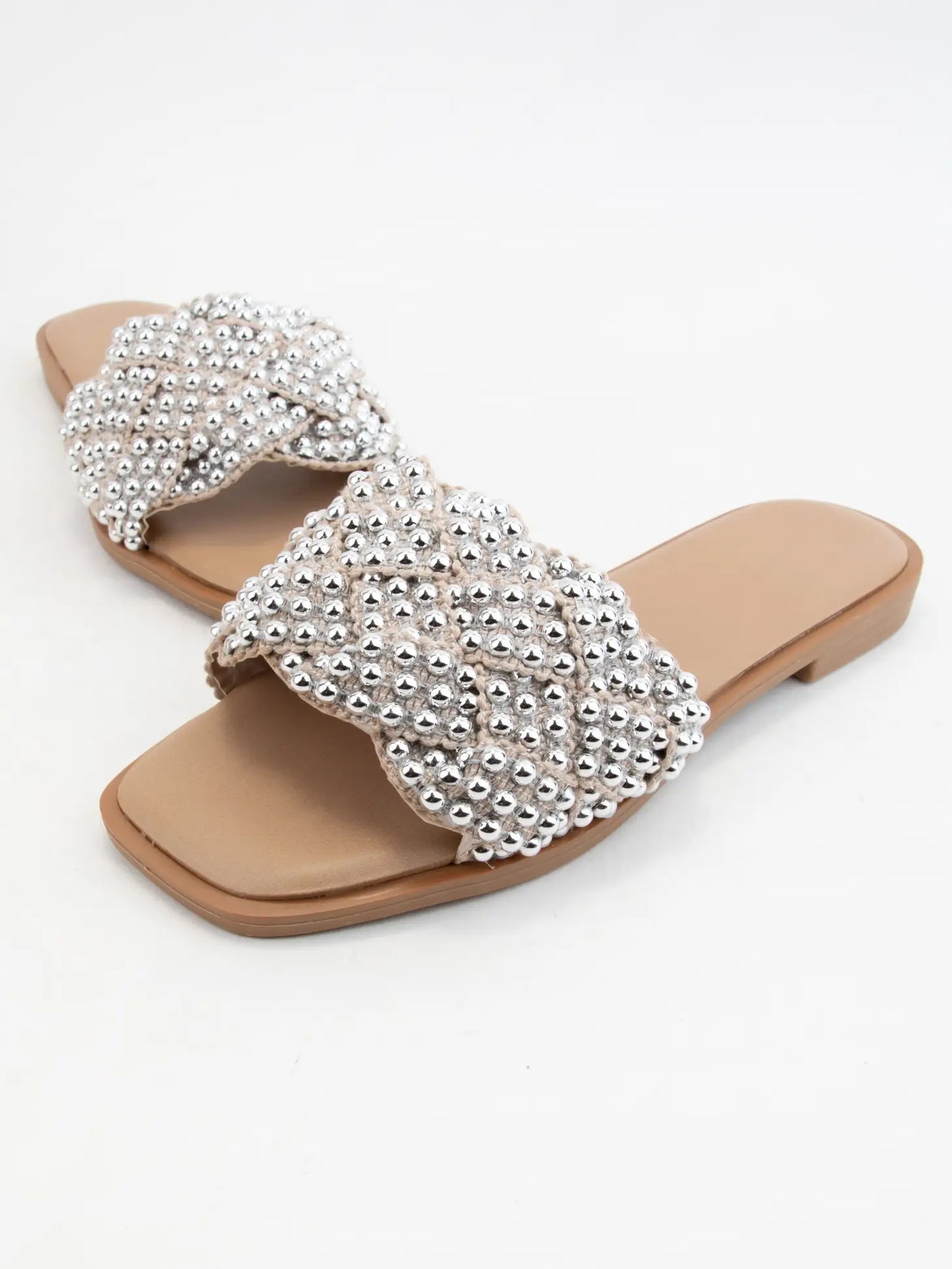 Silver Stud Knitted Strap Slide