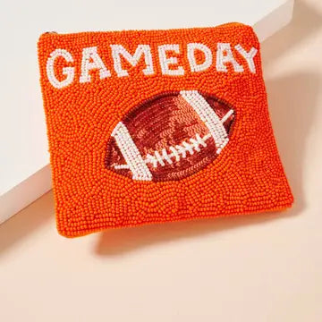 Game Day Seed Beaded Coin Pouch ORANGE WHITE