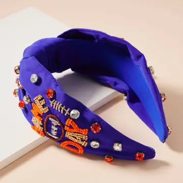 Game Day Seed Bead Headband BLUE ORANGE