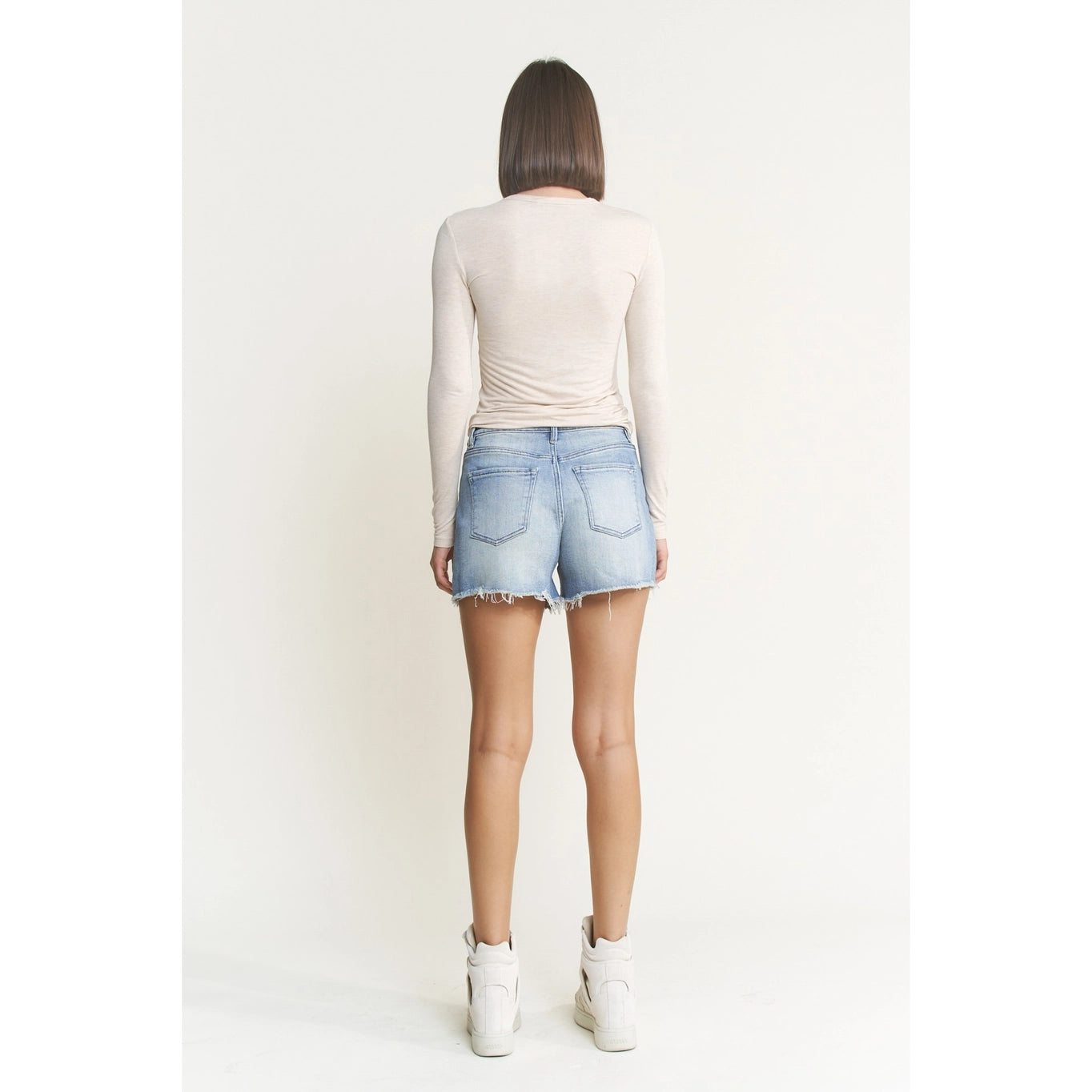 High Rise Frayed Hem Shorts