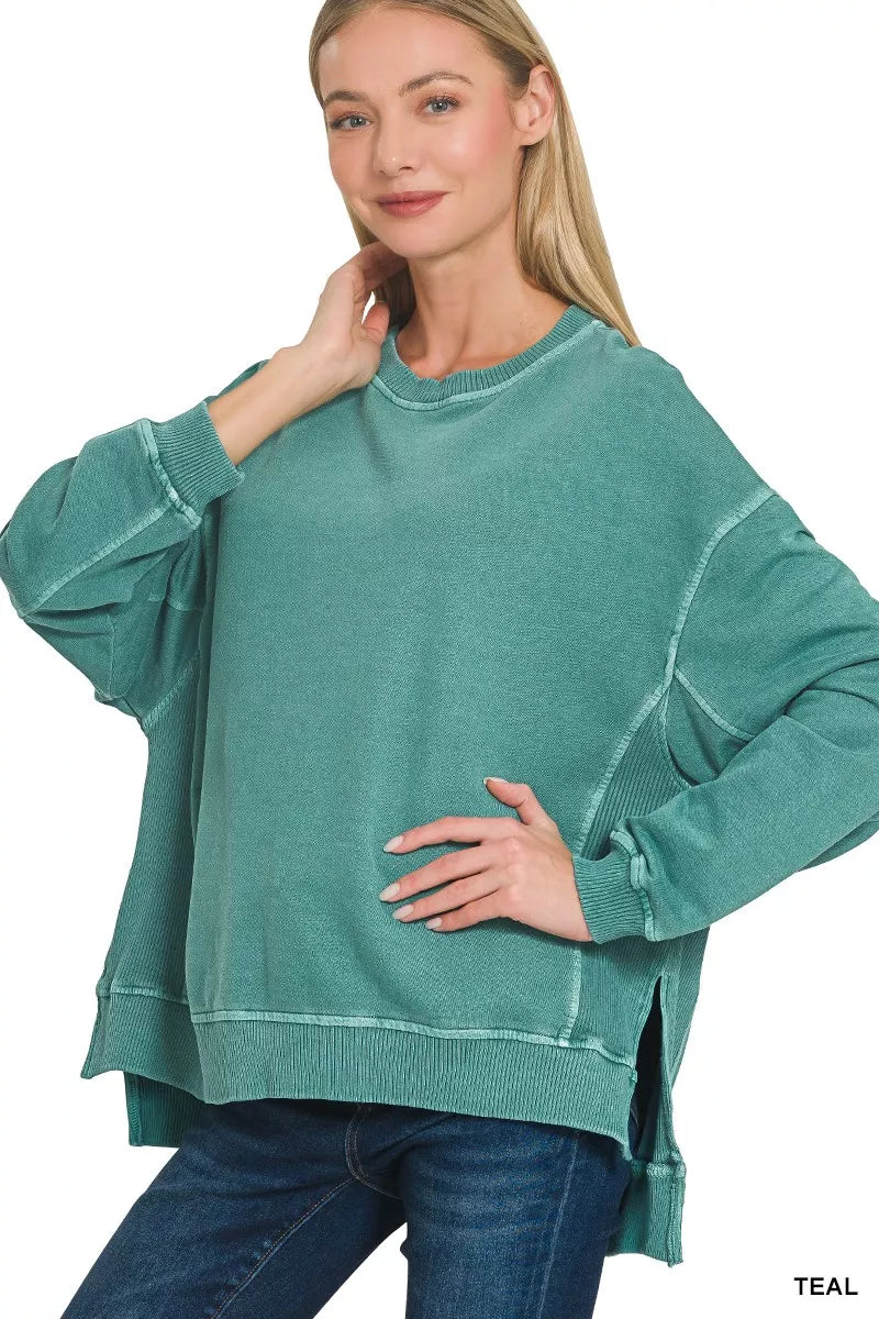 French Terry Pigment Dye & Enzyme Washing Pullover TEAL