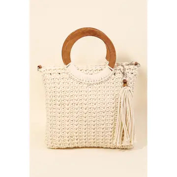 Hoop Handle Crochet Knit Tote Bag