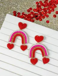 Heart Rainbow Beaded Dangle Earrings