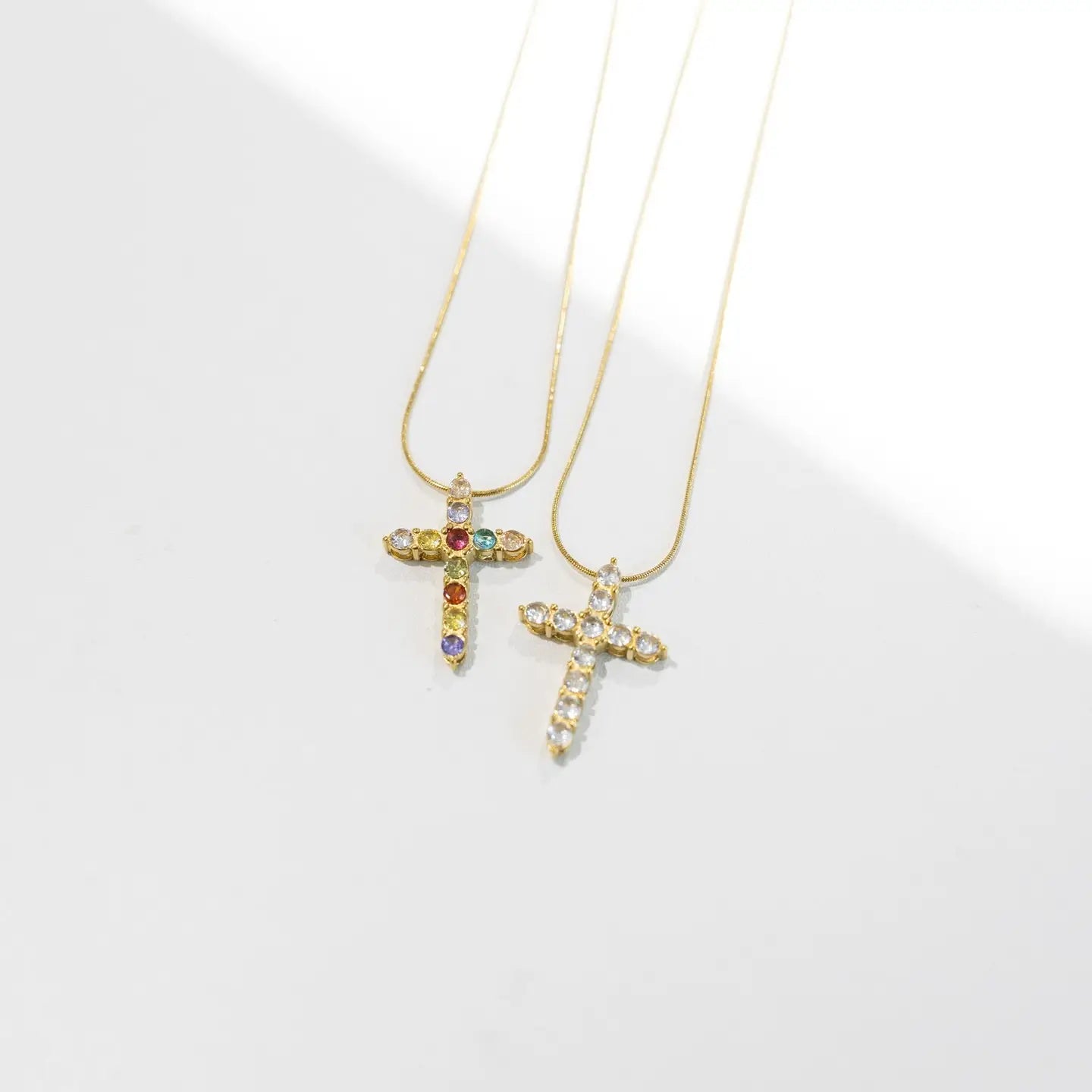 Emalee Crystal Cross Necklace White