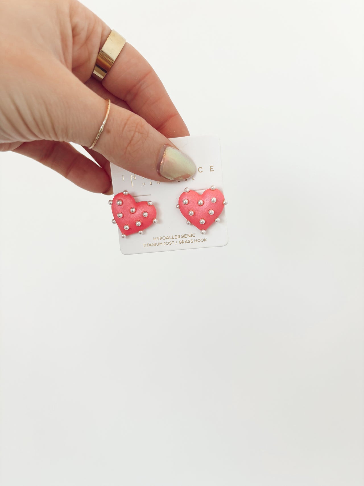 pink studded heart earrings