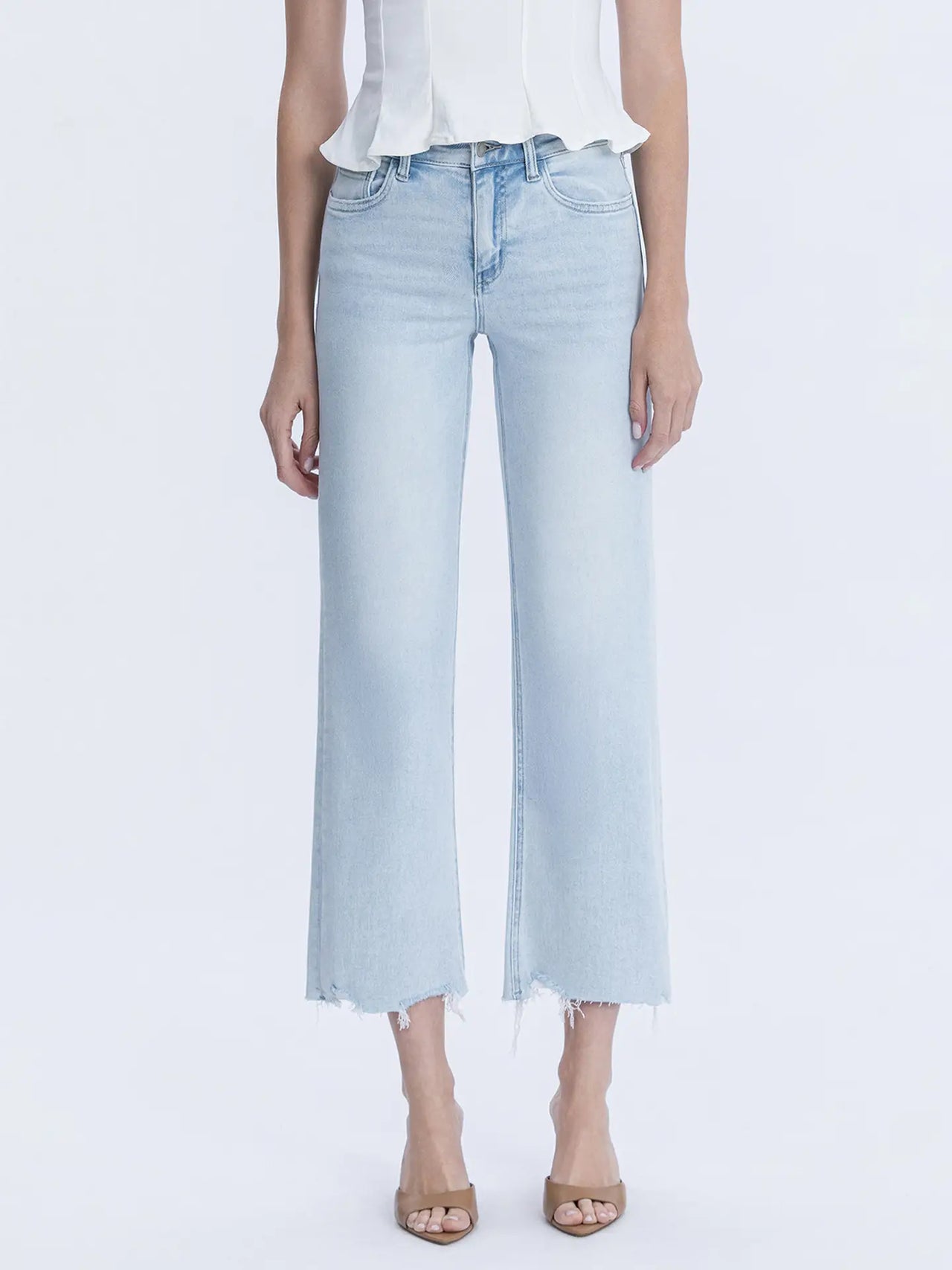 High Rise Light Wash Slim Wide Jeans
