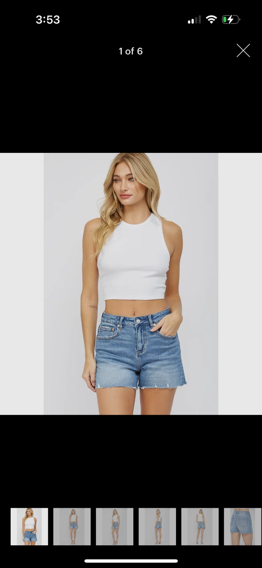 high rise cut off shorts