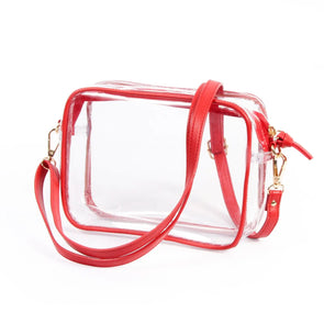 Bridget Clear Purse with Vegan Leather Trim and Straps - Red
