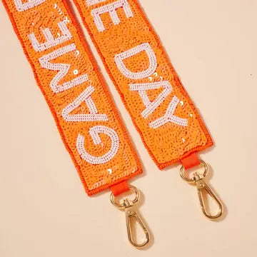 Game Day Seed Beaded Bag Strap ORANGE WHITE