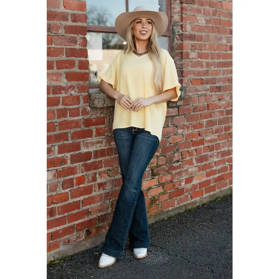 Dolman Sleeve V Neckline Blouse LEMON