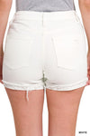 distressed cuff hem white denim shorts