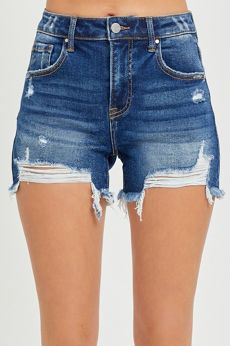 high rise distressed shorts