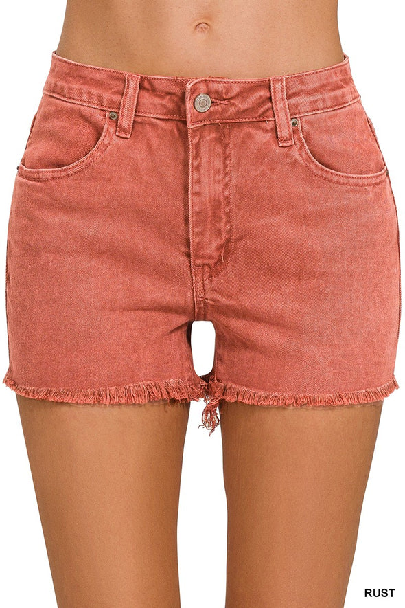 ACID WASHED FRAYED CUTOFF HEM SHORTS rust