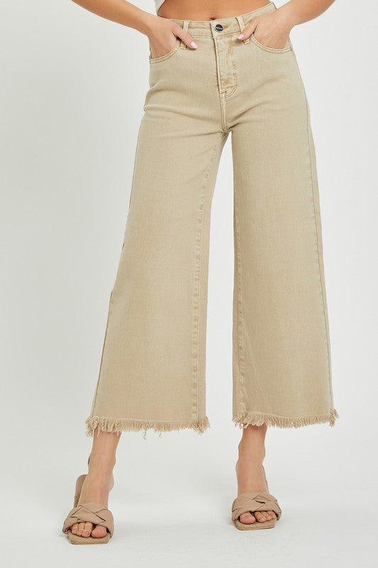 High rise crop wide leg pants