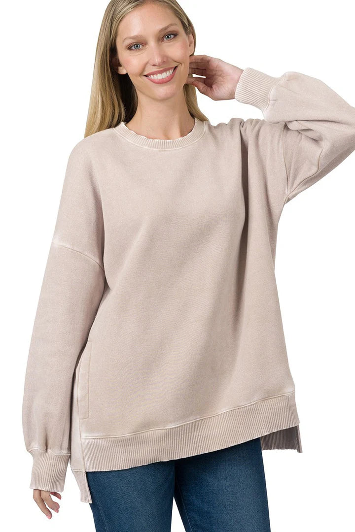 French Terry Pigment Dye & Enzyme Washing Pullover ASH MOCHA