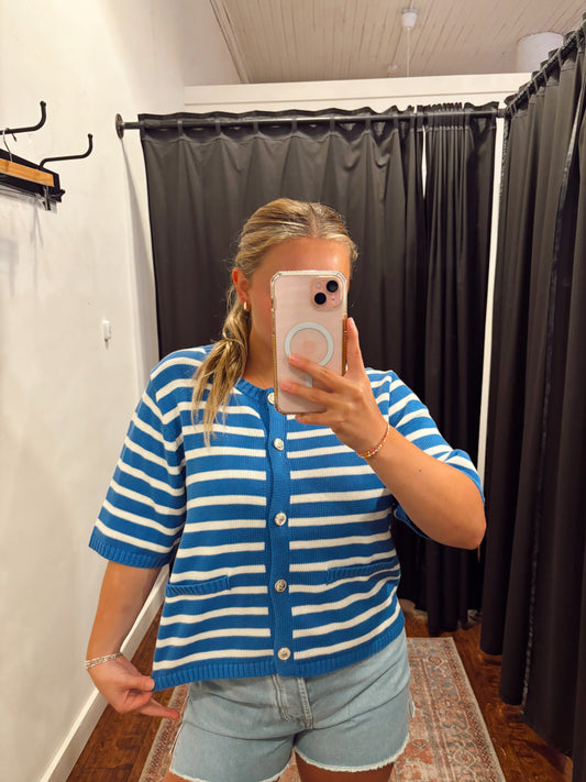 Online- Striped Knit Sweater Blue BFJ1