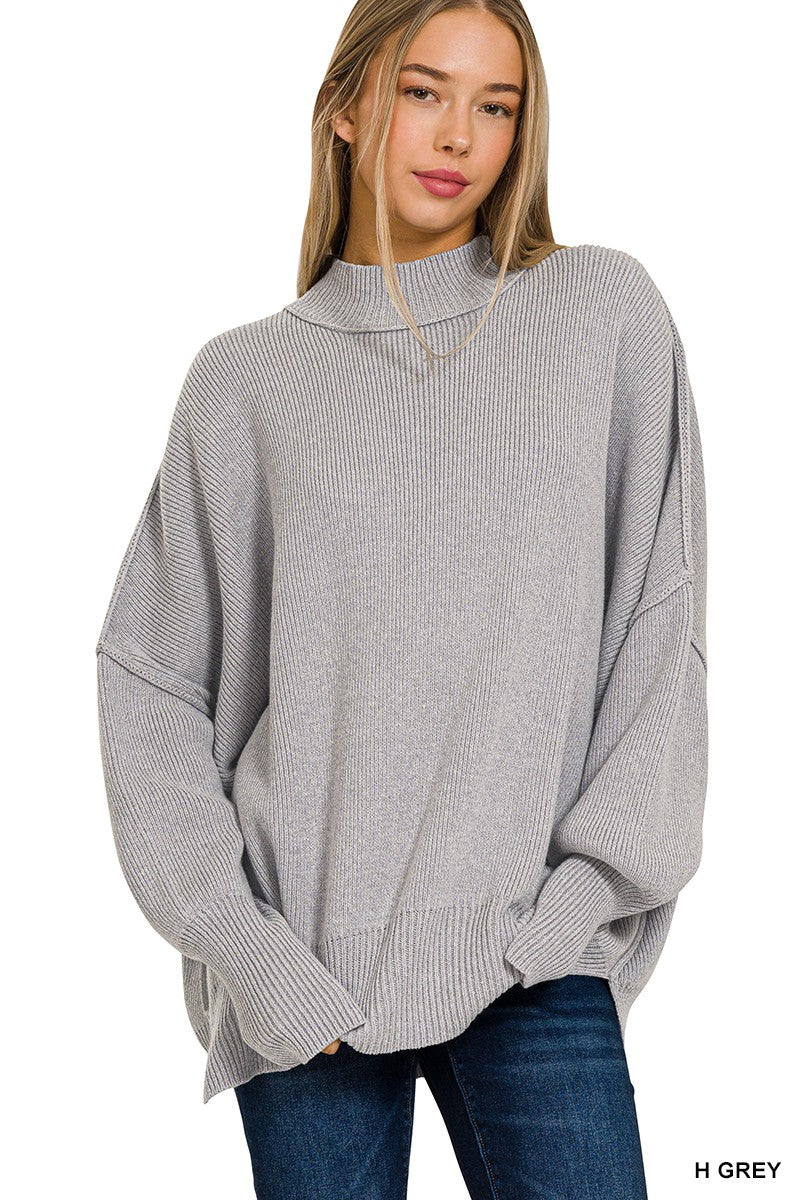 Side Slit Oversized Sweater H GREY