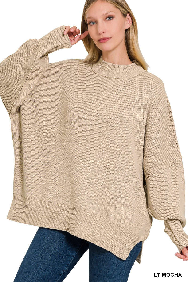 Side Slit Oversized Sweater LT MOCHA