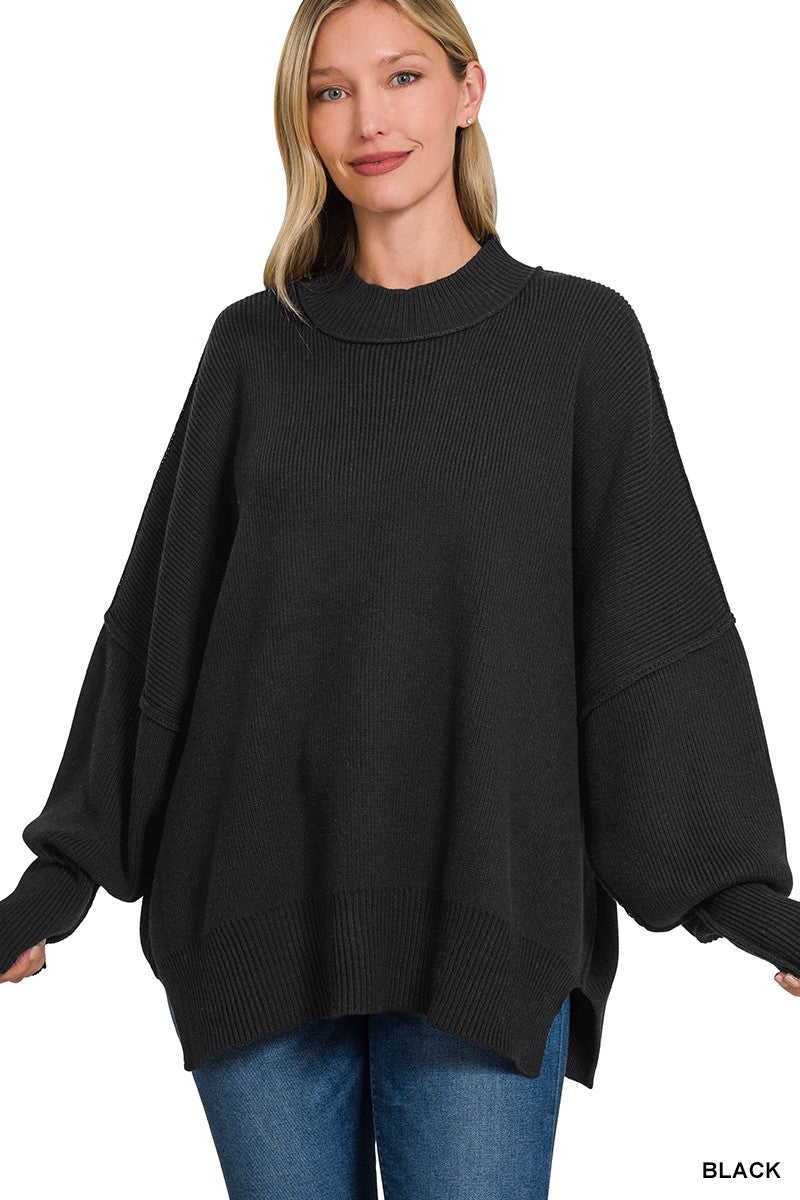 Side Slit Oversized Sweater BLACK