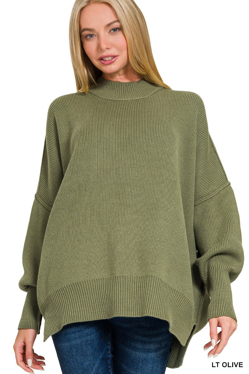 Side Slit Oversized Sweater LT OLIVE