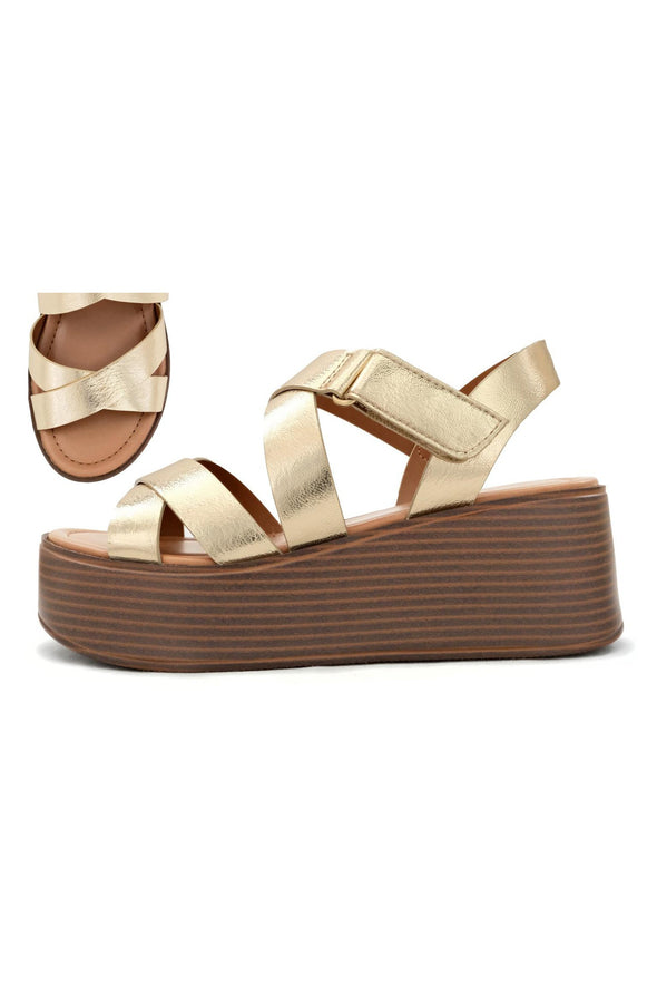 dough gold strappy wedge