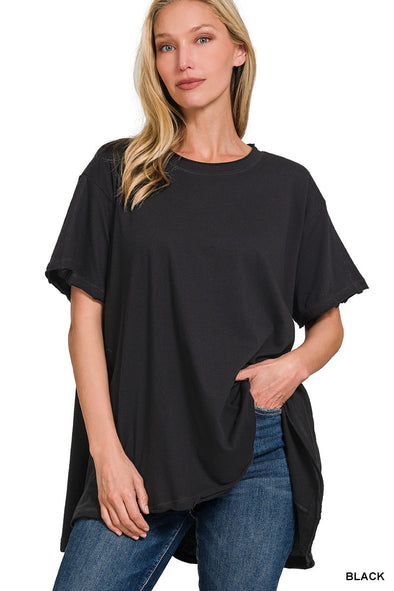 COTTON DROP SHOULDER OVERSIZED TOP black