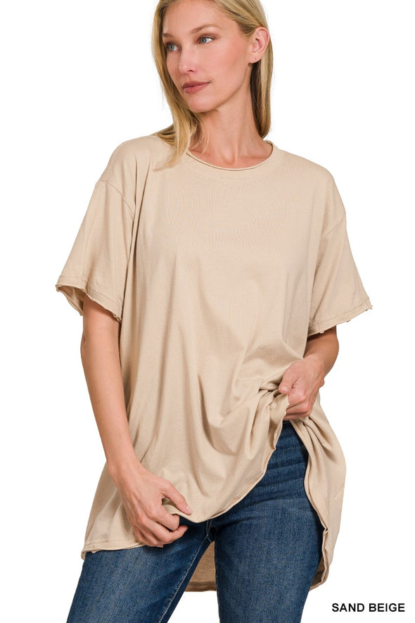 COTTON DROP SHOULDER OVERSIZED TOP sand beige