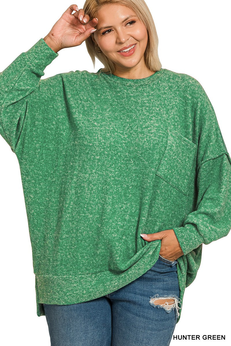 Plus Brushed Melange Drop Shoulder Sweater HUNTER GREEN