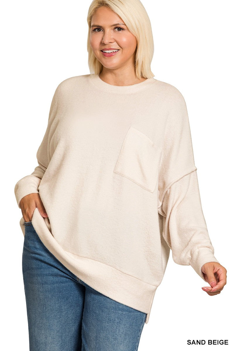 Plus Brushed Melange Drop Shoulder Sweater SAND BEIGE
